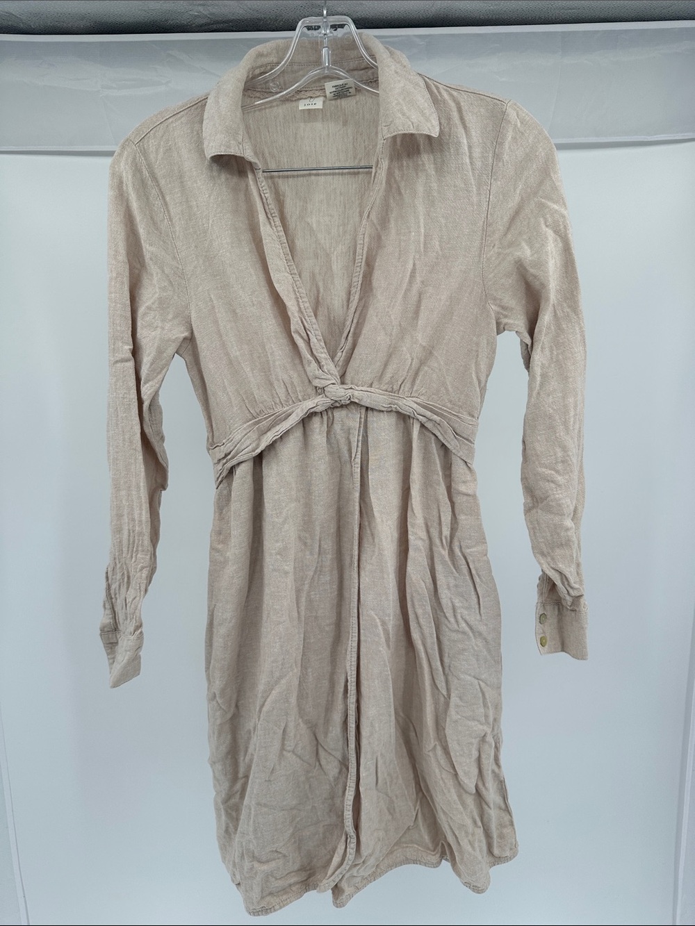 Joie Beige Knot-Front Long Sleeve Linen Dress